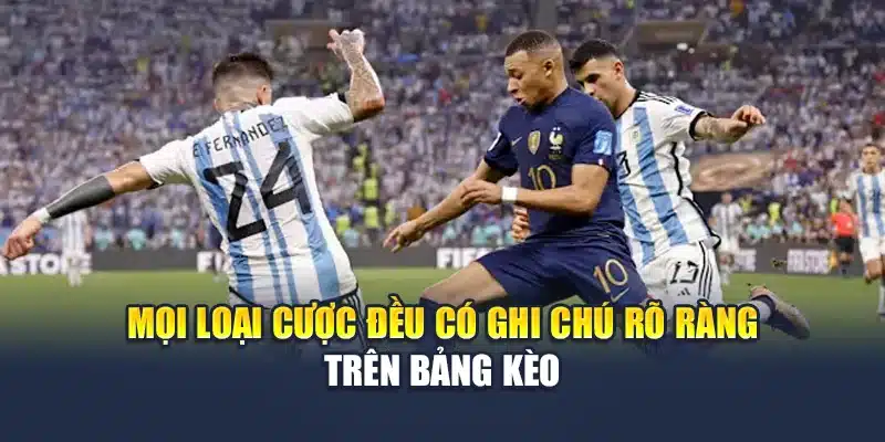 Mọi loại cược đều có ghi chú rõ ràng trên bảng kèo